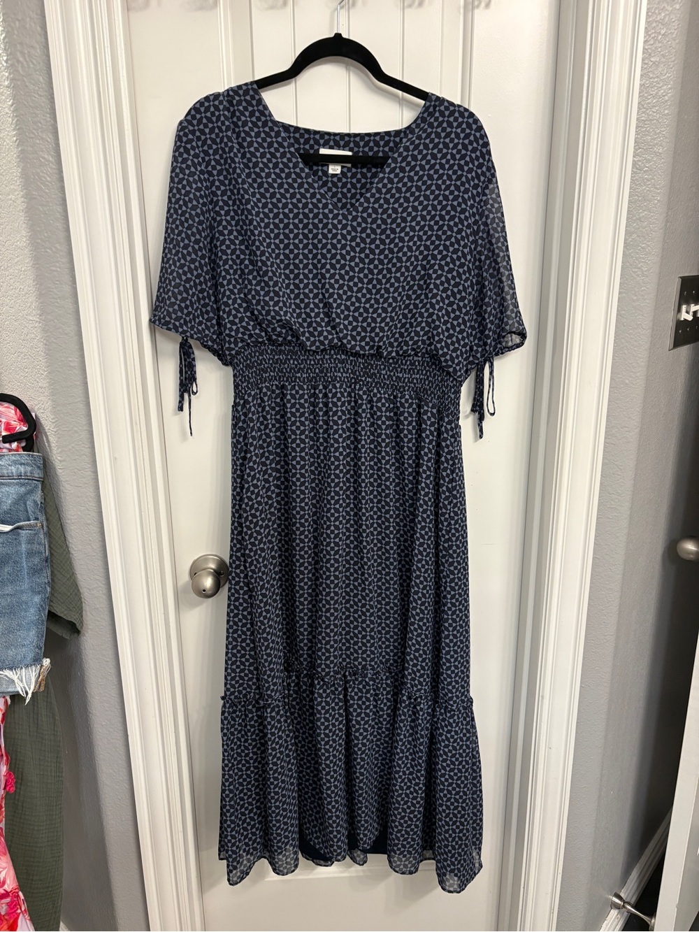 CeCe Navy Blue Geometric Print Maxi Dress
